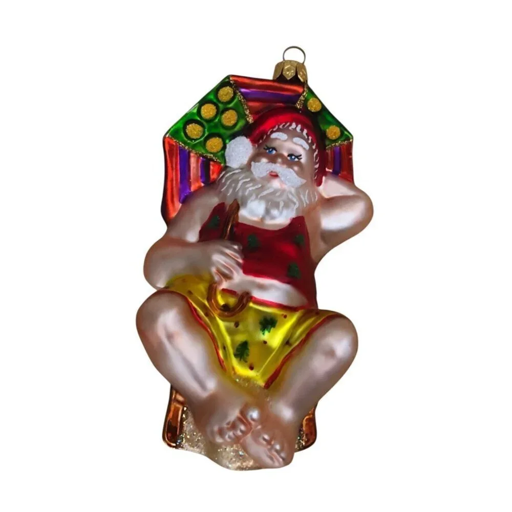 VTG Santa Clause Blown Glass Bathing Beauty Christmas Ornament Beachy Poland 6